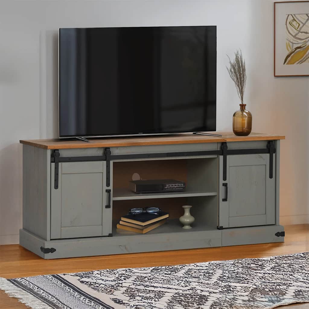 Tv Skříňka Halden 2 Posuvné Dveře Šedá 150X40X60 Cm Masiv