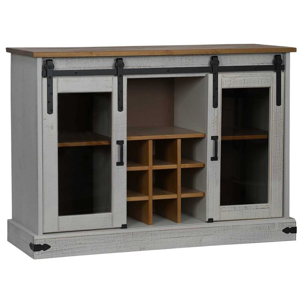 Příborník Halden 2 Posuvné Dveře Bílý 112X40X80Cm Masivní Dřevo