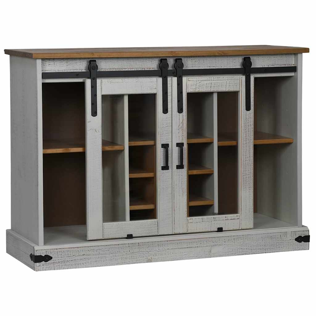 Příborník Halden 2 Posuvné Dveře Bílý 112X40X80Cm Masivní Dřevo