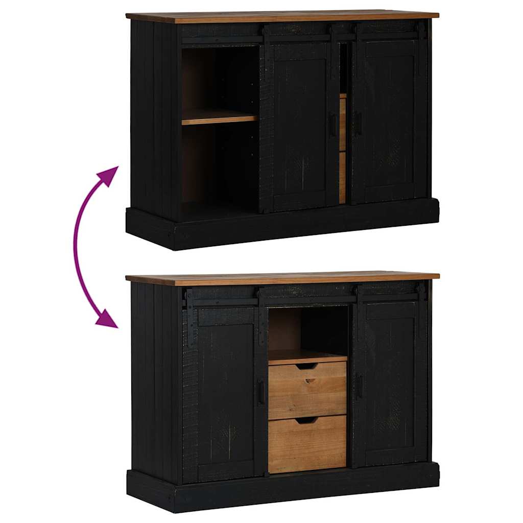 Příborník Halden 2 Posuvné Dveře Černý Masivní Dřevo