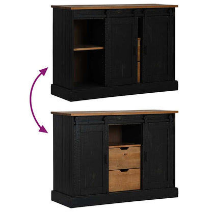 Příborník Halden 2 Posuvné Dveře Černý Masivní Dřevo