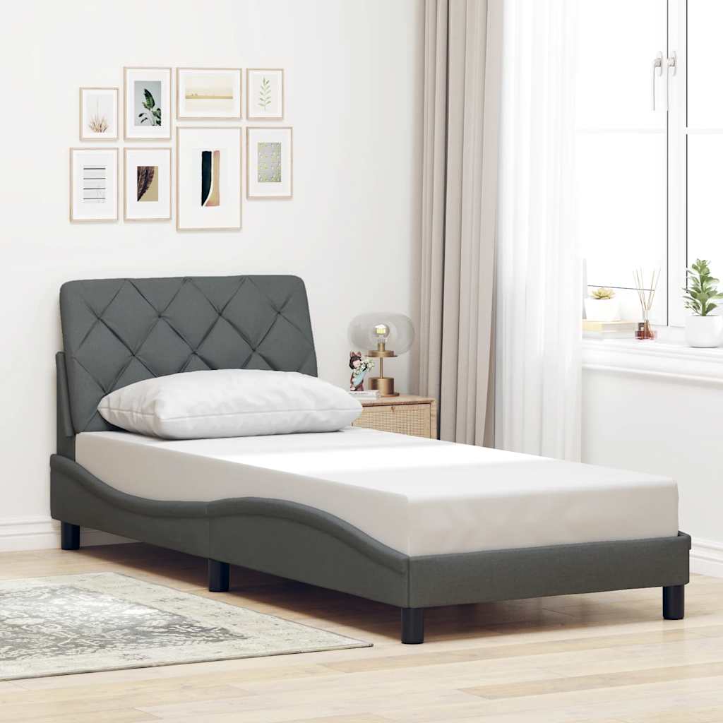 Rám Postele Bez Matrace Tmavě Šedá 90 X 190 Cm Textil