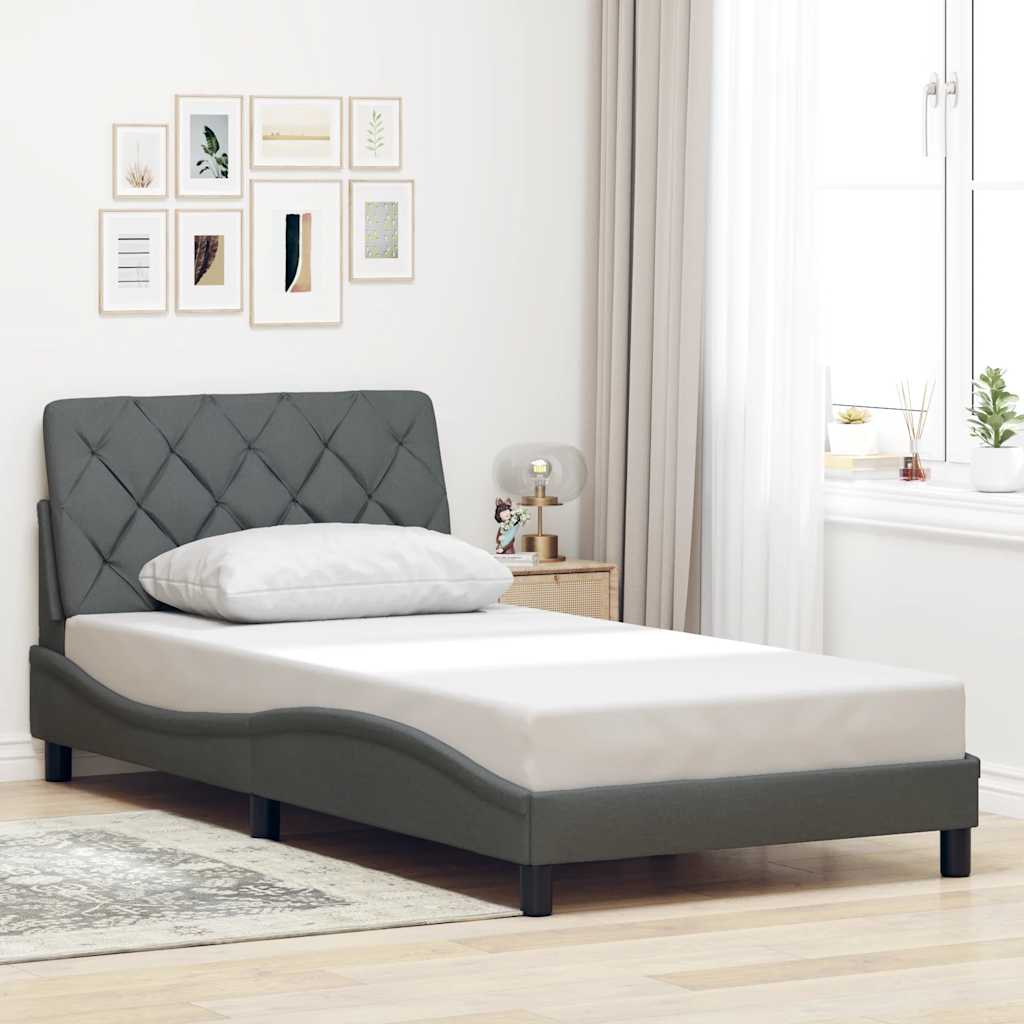 Rám Postele Bez Matrace Tmavě Šedá 100 X 200 Cm Textil