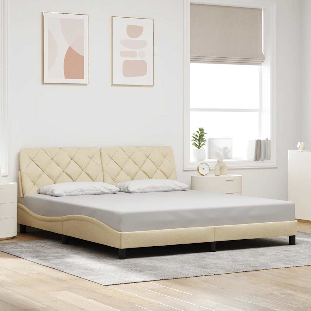 Rám Postele Bez Matrace Krémový 180 X 200 Cm Textil