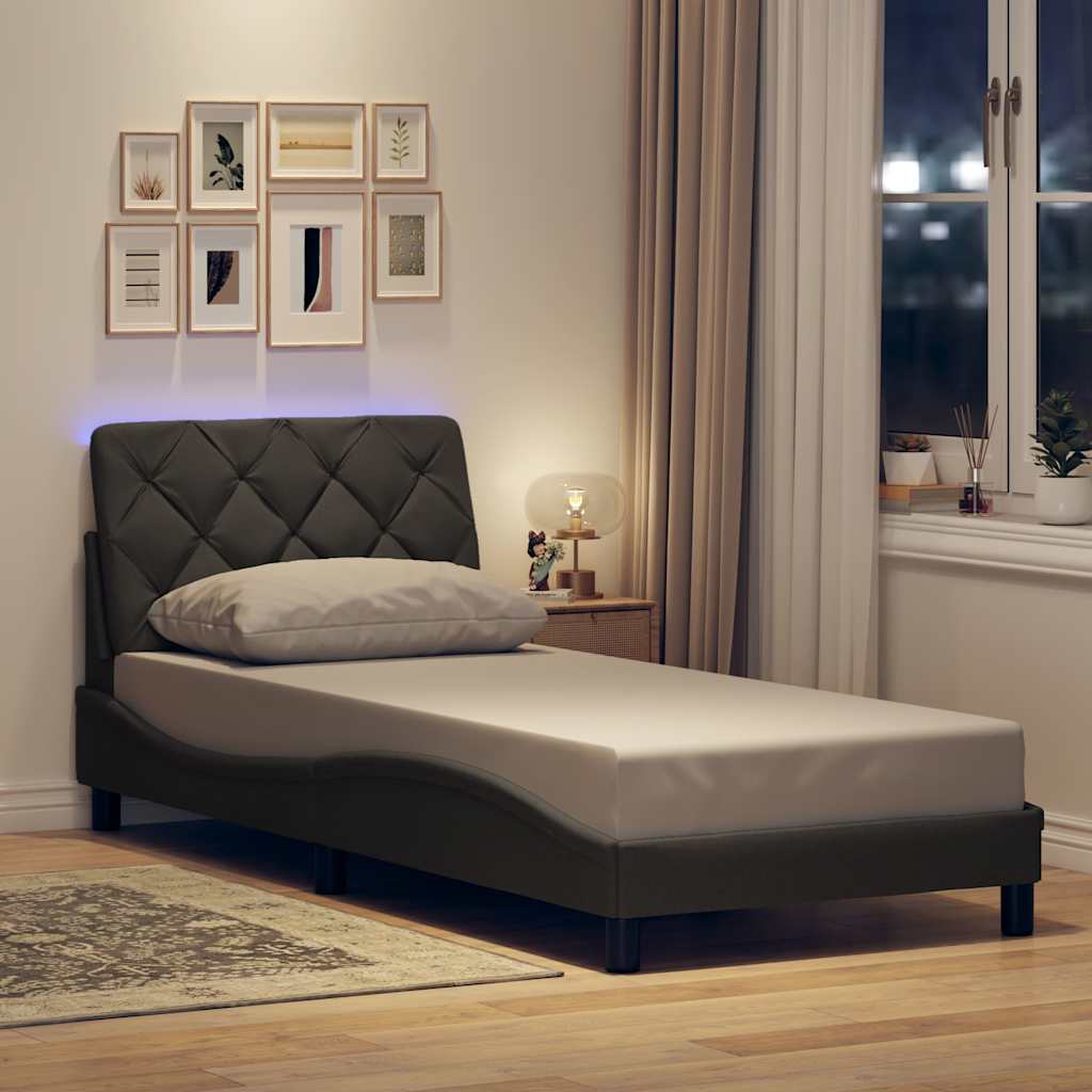 Rám Postele S Led Bez Matrace Tmavě Šedá 80X200 Cm Látka