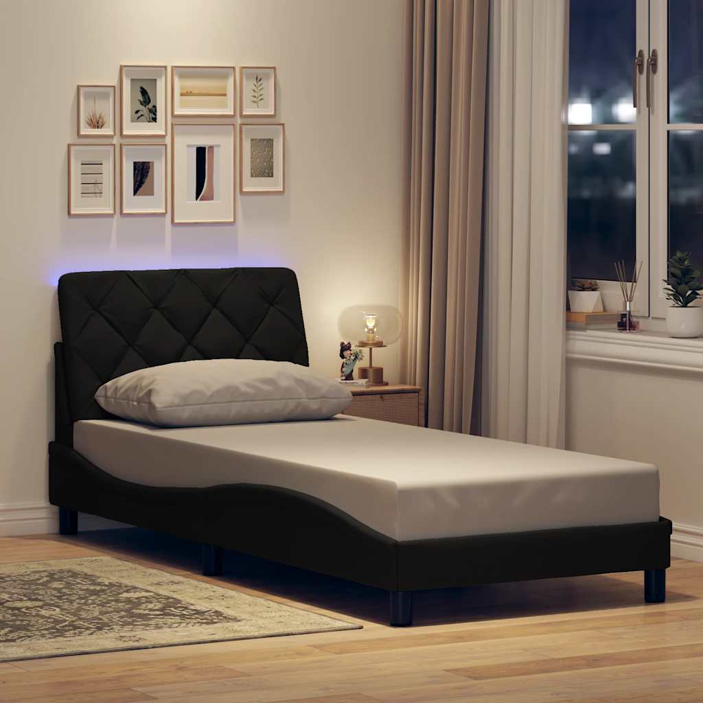 Rám Postele S Led Bez Matrace Černý 80X200 Cm Látka