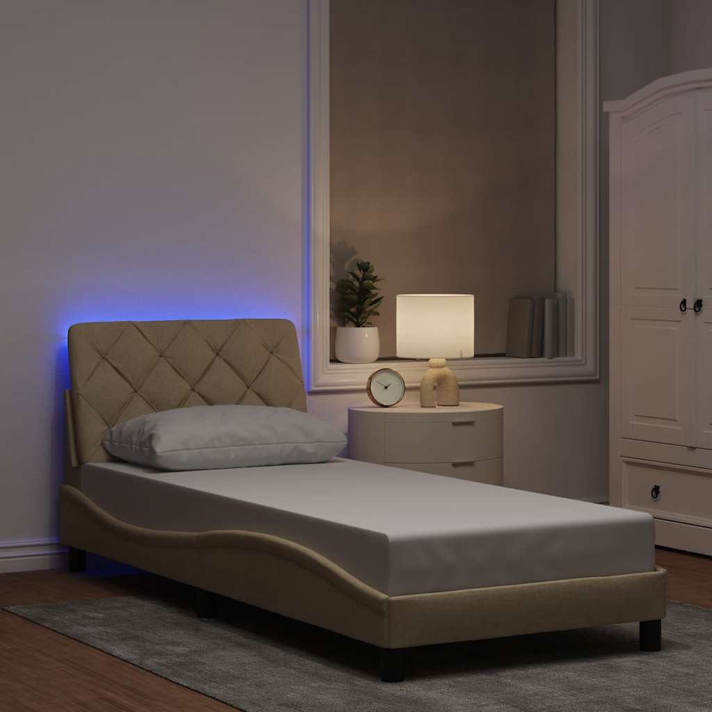 Rám Postele S Led Bez Matrace Cream 80X200 Cm Látka