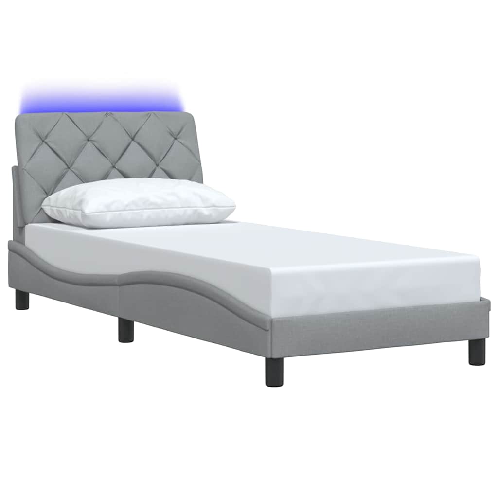 Rám Postele S Led Bez Matrace Světle Šedá 90X190 Cm Látka