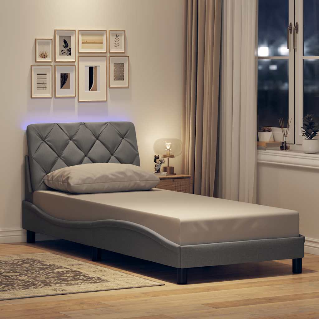 Rám Postele S Led Bez Matrace Světle Šedá 90X190 Cm Látka