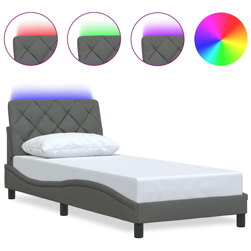 Rám Postele S Led Bez Matrace Tmavě Šedá 90X190 Cm Látka
