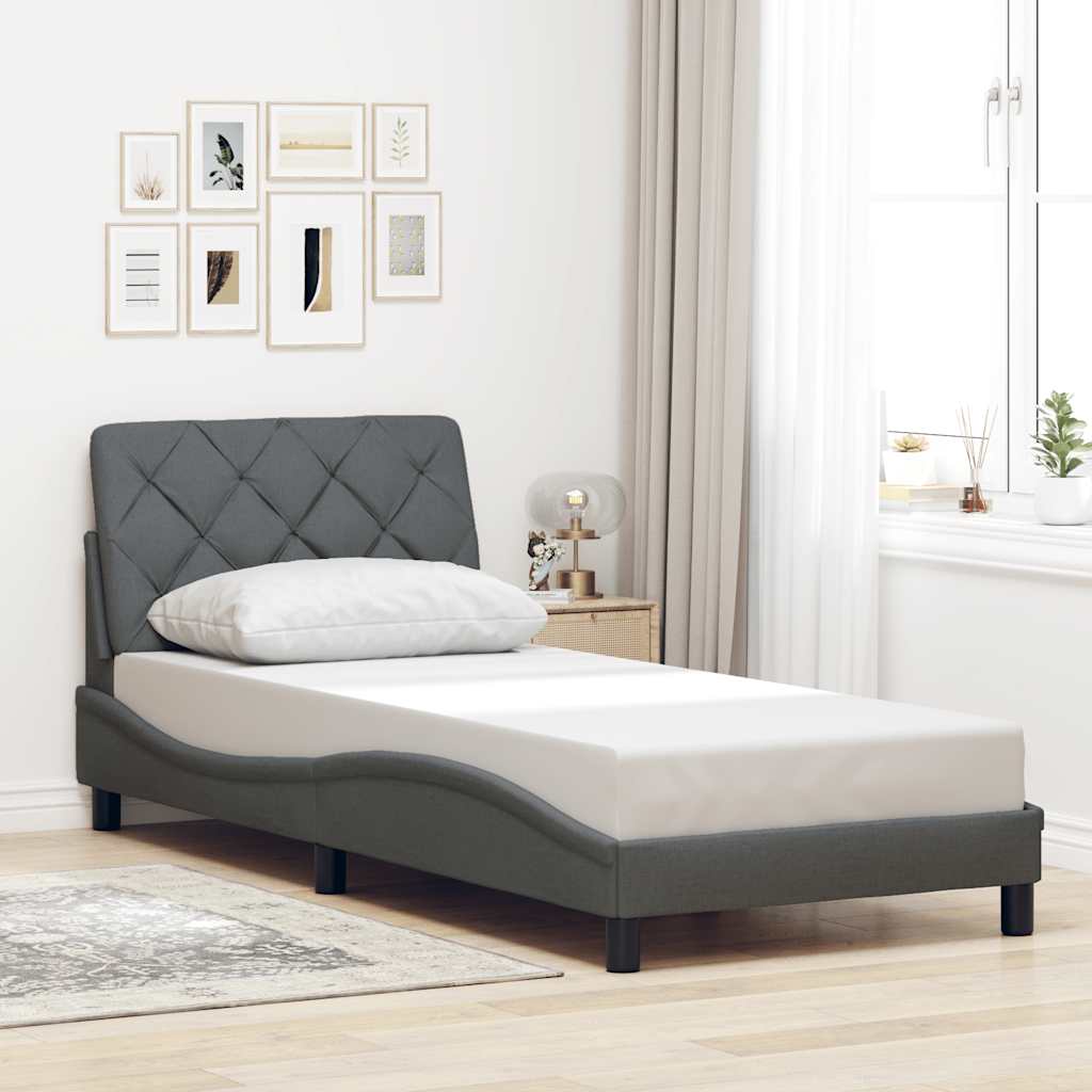 Rám Postele S Led Bez Matrace Tmavě Šedá 90X190 Cm Látka