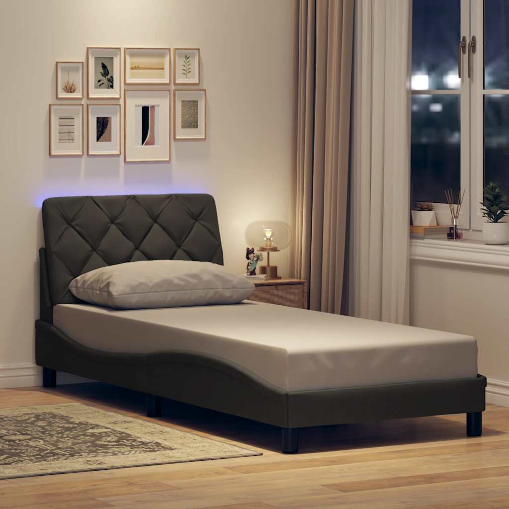 Rám Postele S Led Bez Matrace Tmavě Šedá 90X190 Cm Látka