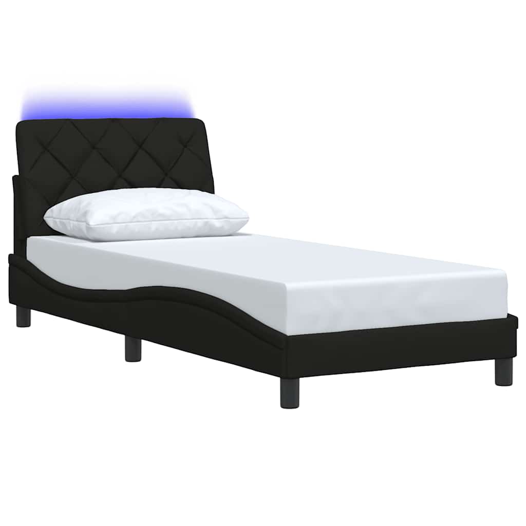Rám Postele S Led Bez Matrace Černý 90X190 Cm Látka