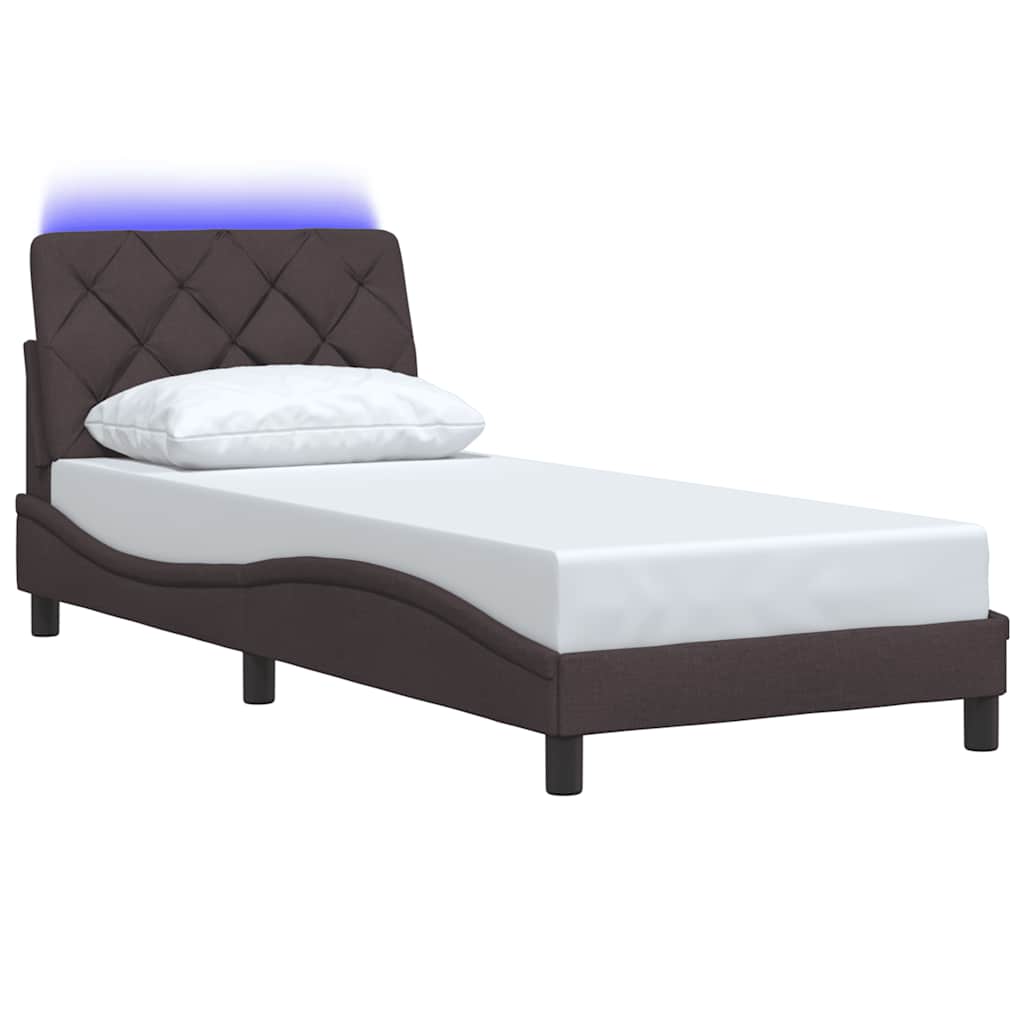 Rám Postele S Led Osvětlením Bez Matrace Tmavě Hnědý 90X190 Cm Látkový