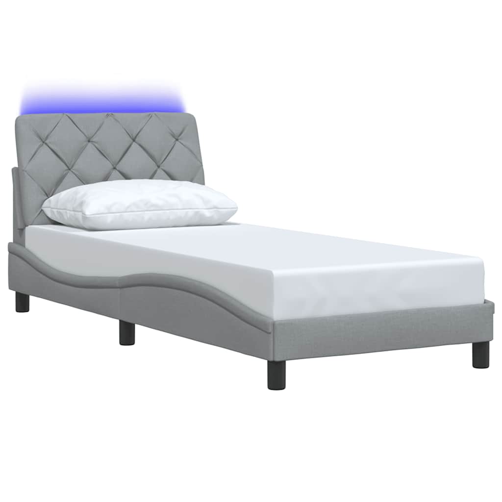 Rám Postele S Led Bez Matrace Světle Šedá 90X200 Cm Látka