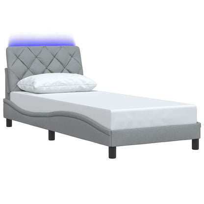 Rám Postele S Led Bez Matrace Světle Šedá 90X200 Cm Látka