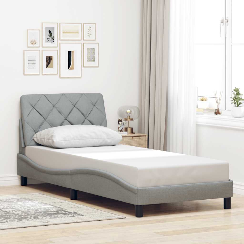 Rám Postele S Led Bez Matrace Světle Šedá 90X200 Cm Látka