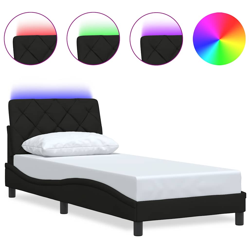 Rám Postele S Led Bez Matrace Černý 90X200 Cm Látka