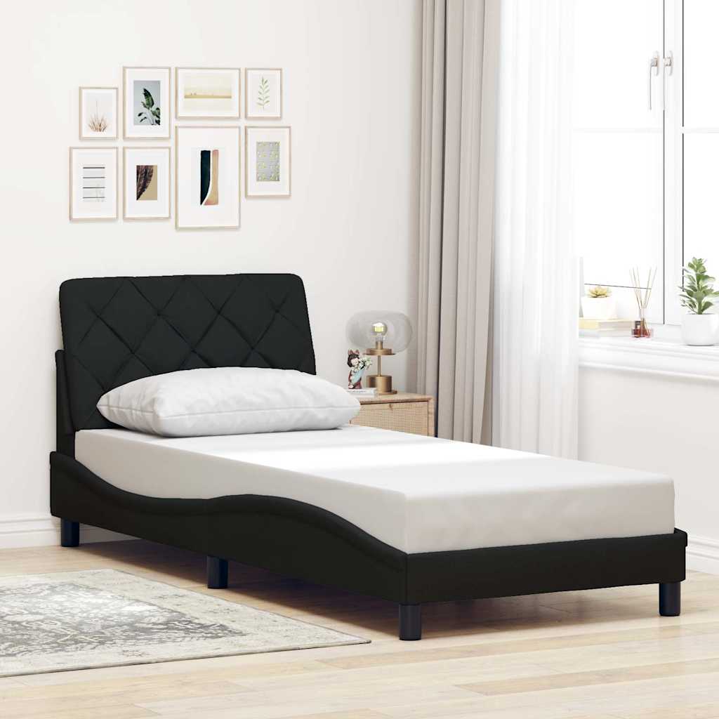 Rám Postele S Led Bez Matrace Černý 90X200 Cm Látka