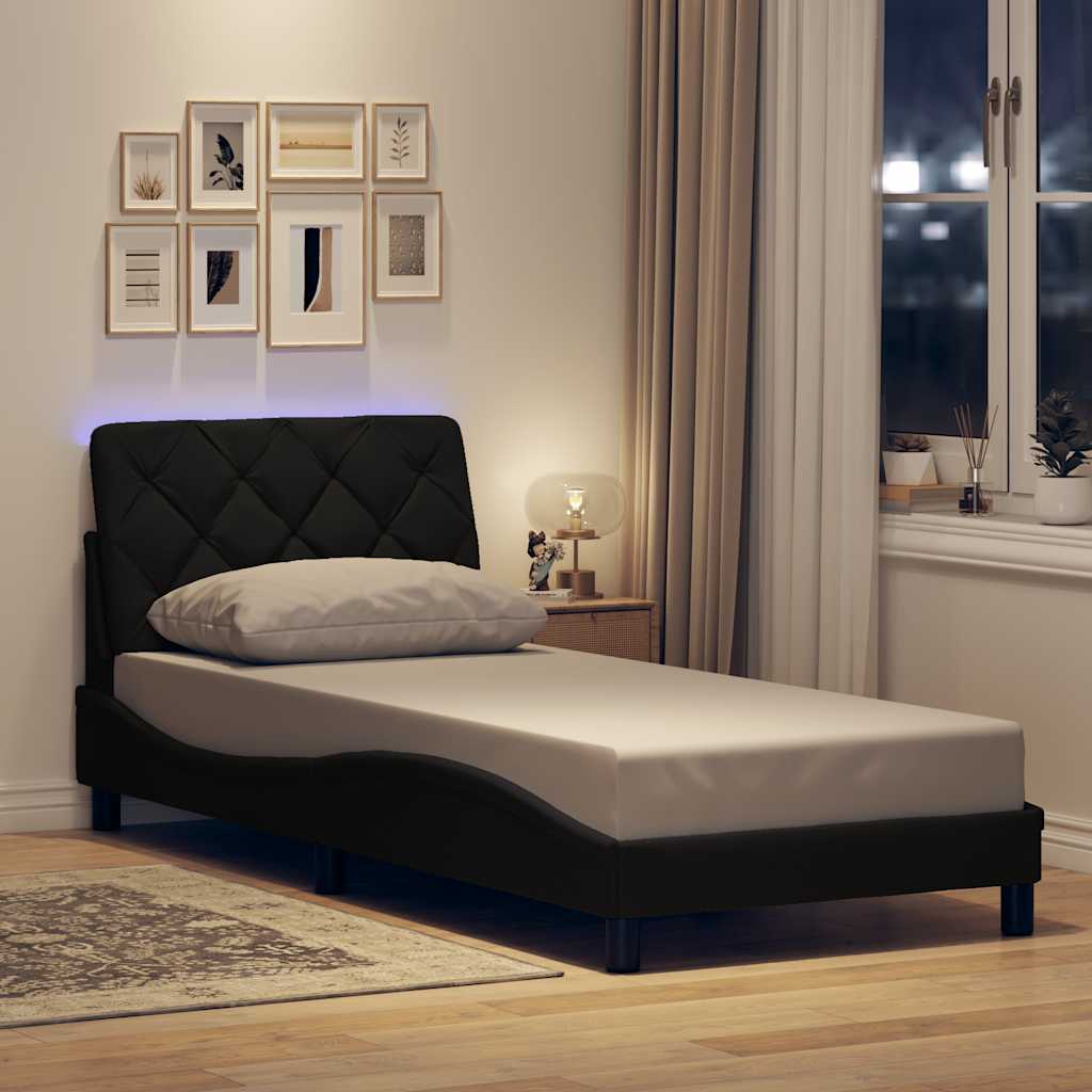 Rám Postele S Led Bez Matrace Černý 90X200 Cm Látka