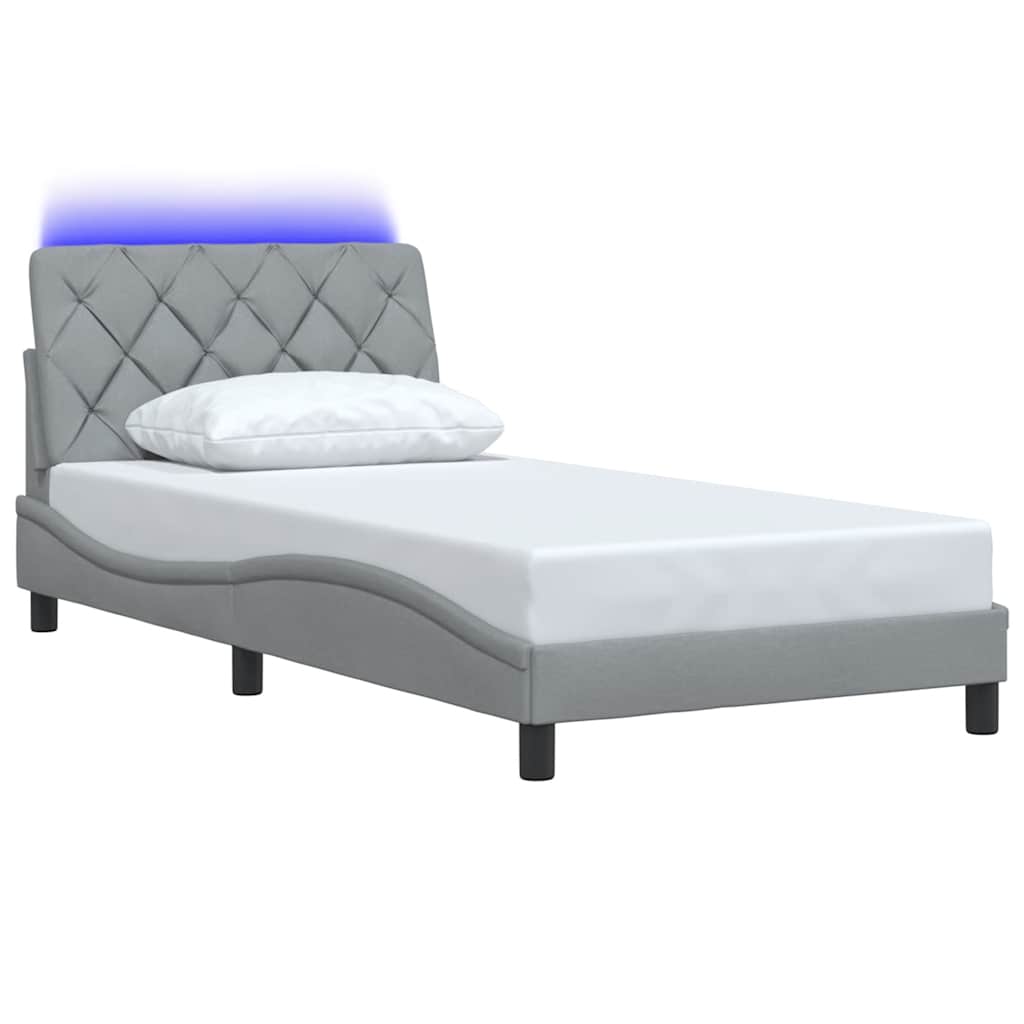 Rám Postele S Led Bez Matrace Světle Šedá 100X200 Cm Látka