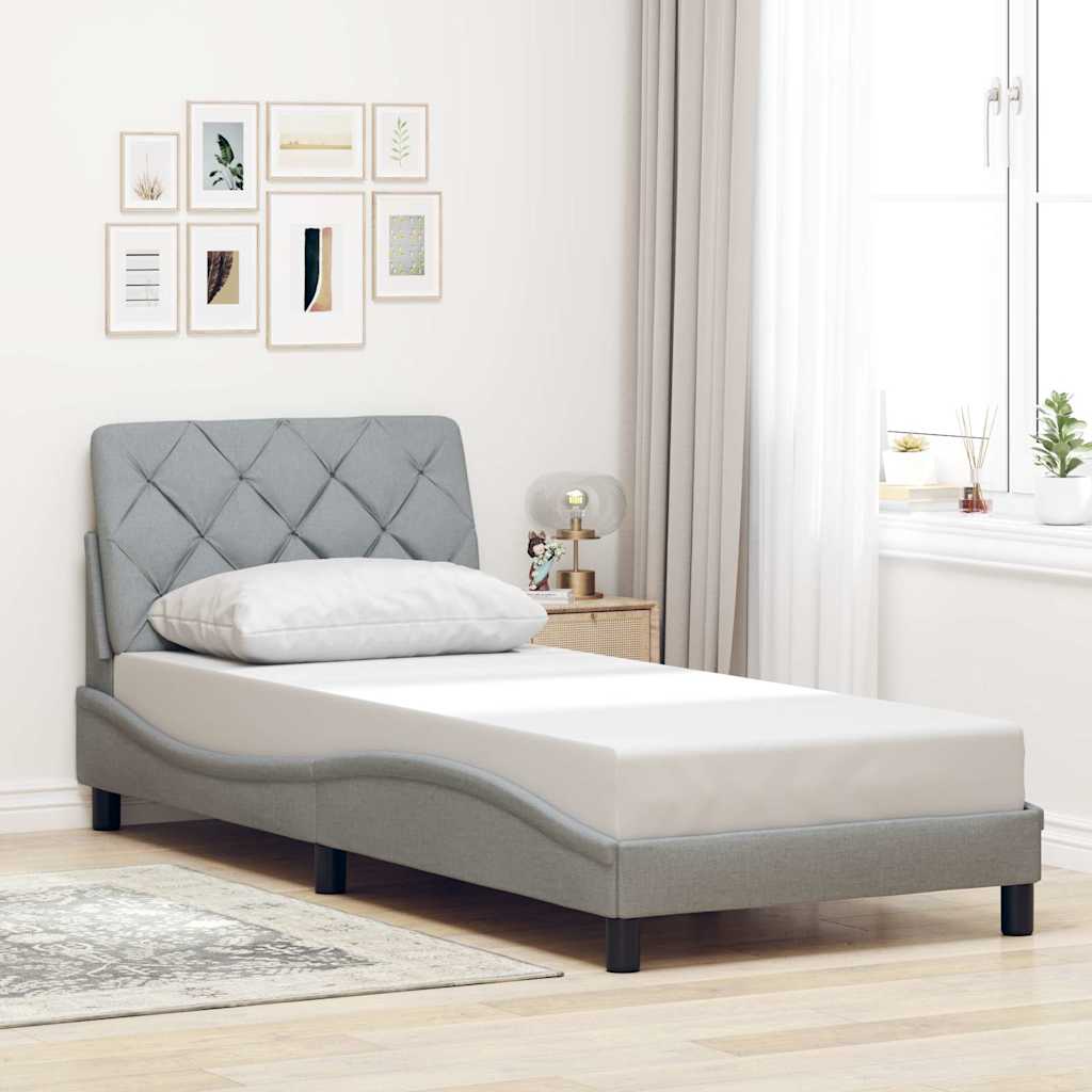 Rám Postele S Led Bez Matrace Světle Šedá 100X200 Cm Látka