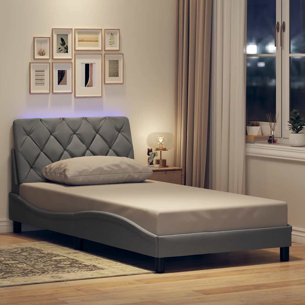 Rám Postele S Led Bez Matrace Světle Šedá 100X200 Cm Látka