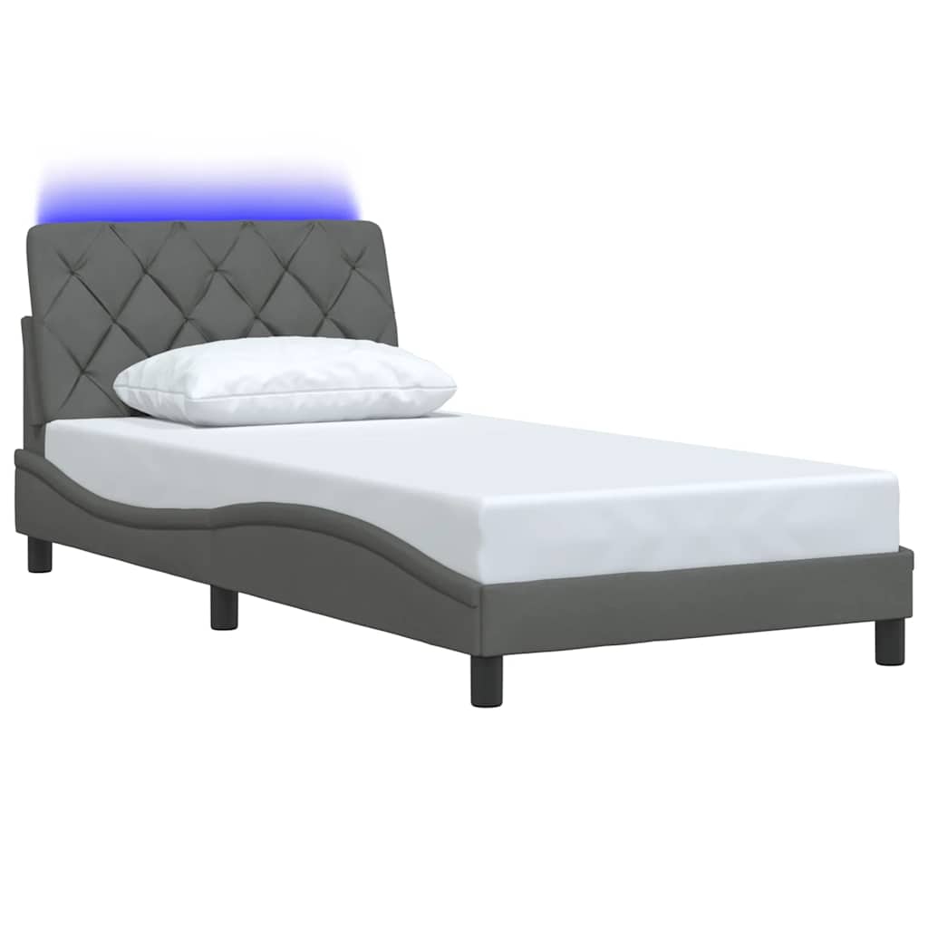 Rám Postele S Led Bez Matrace Tmavě Šedá 100X200 Cm Látka