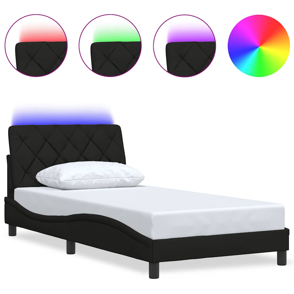 Rám Postele S Led Bez Matrace Černý 100X200 Cm Látka