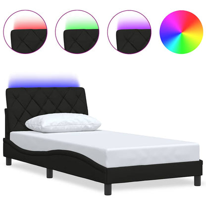 Rám Postele S Led Bez Matrace Černý 100X200 Cm Látka