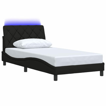Rám Postele S Led Bez Matrace Černý 100X200 Cm Látka