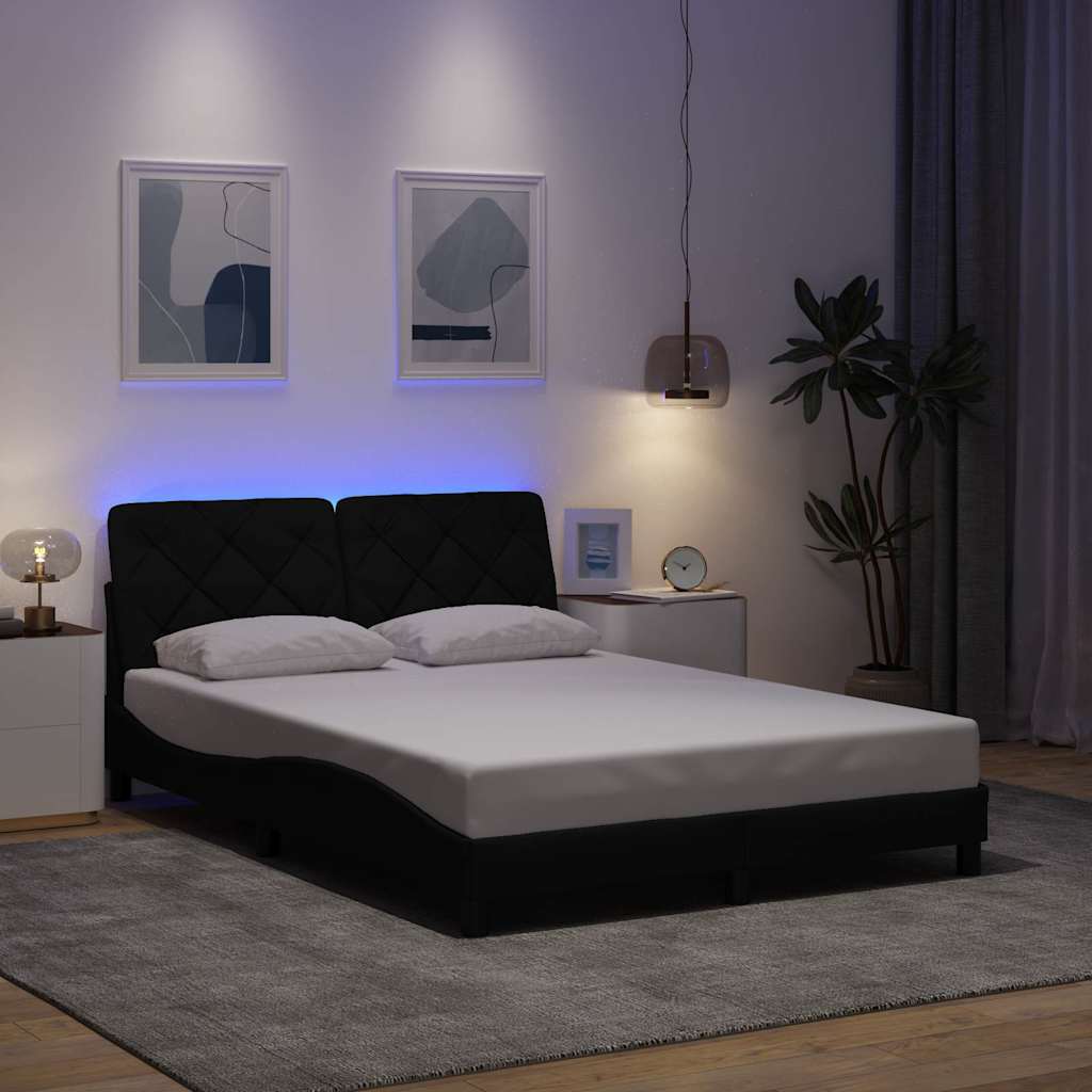 Rám Postele S Led Bez Matrace Černý 120X200 Cm Látka