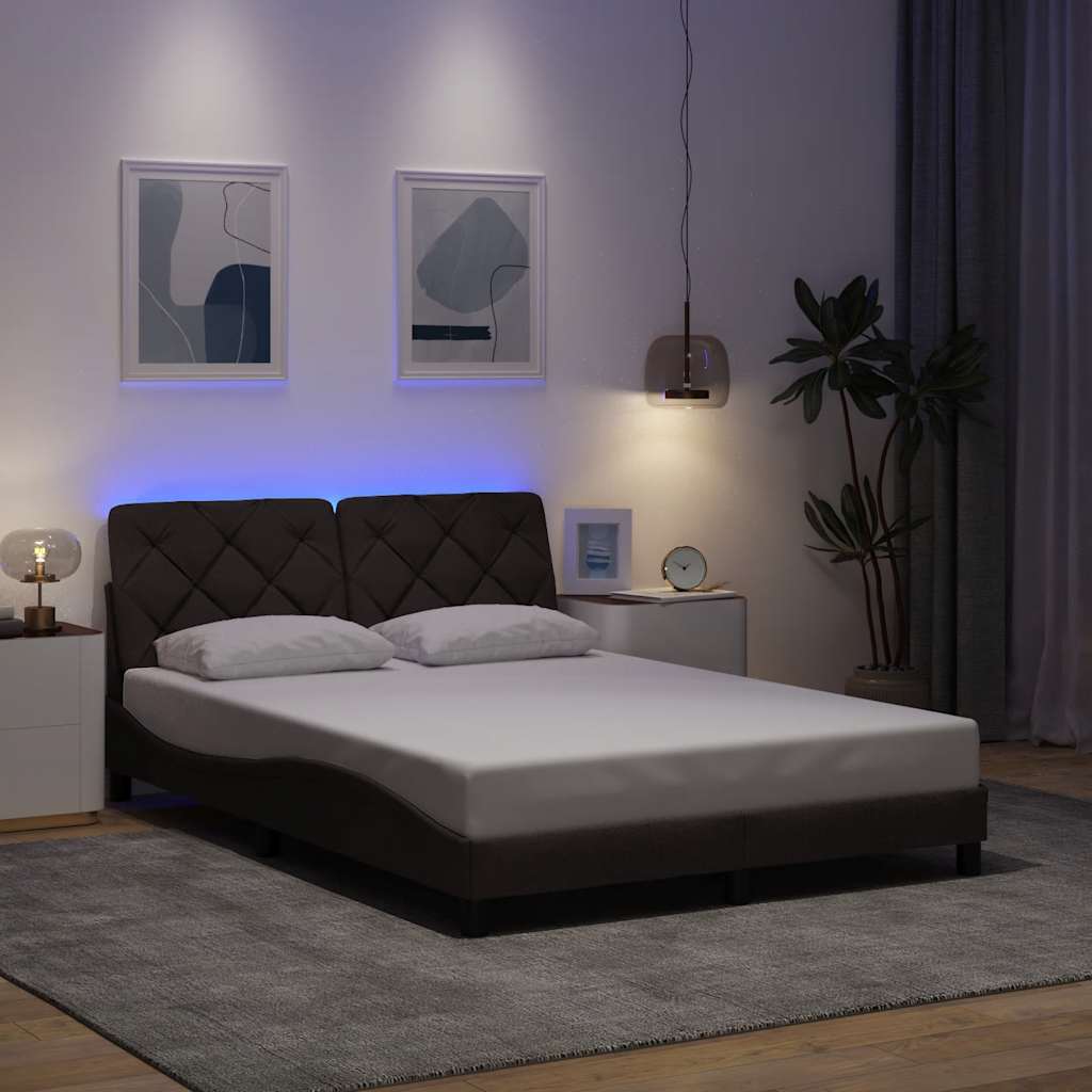 Rám Postele S Led Bez Matrace Tmavě Hnědá 120X200 Cm Látka