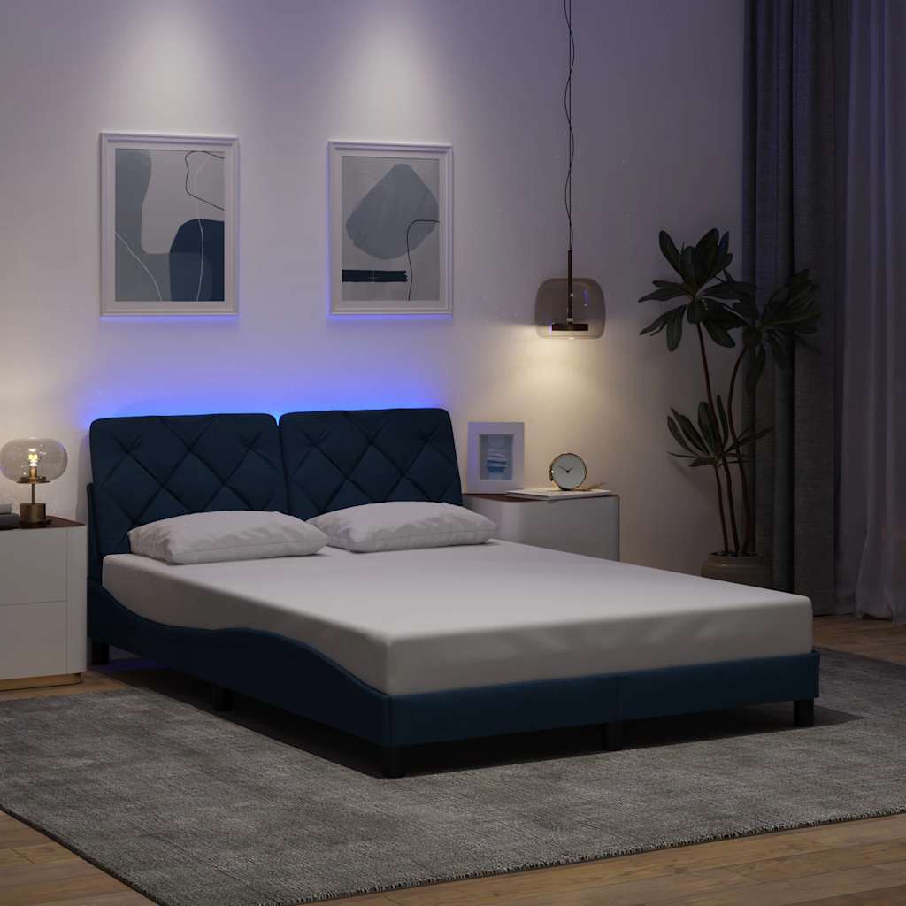 Rám Postele S Led Bez Matrace Modrá 120X200 Cm Látka