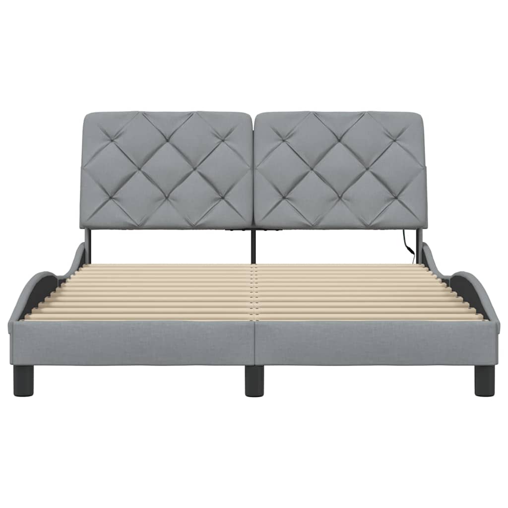 Rám Postele S Led Bez Matrace Světle Šedá 140X190 Cm Látka