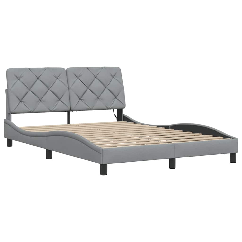 Rám Postele S Led Bez Matrace Světle Šedá 140X190 Cm Látka