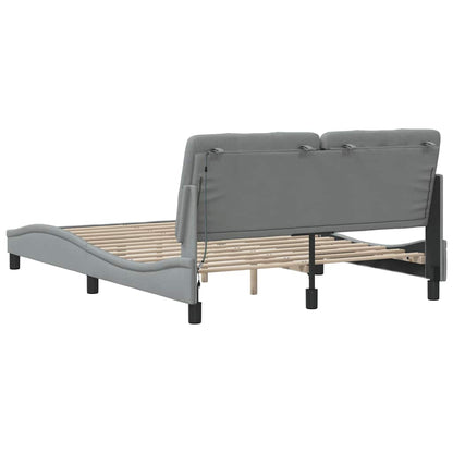 Rám Postele S Led Bez Matrace Světle Šedá 140X190 Cm Látka