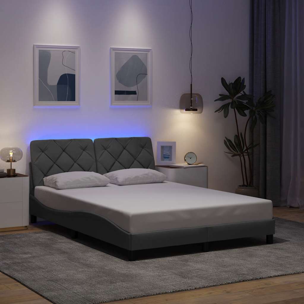 Rám Postele S Led Bez Matrace Světle Šedá 140X190 Cm Látka