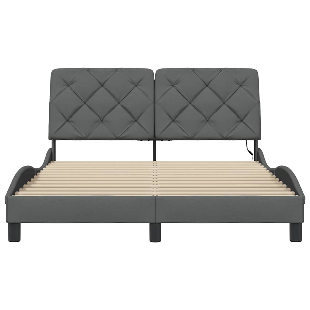 Rám Postele S Led Bez Matrace Tmavě Šedá 140X190 Cm Látka
