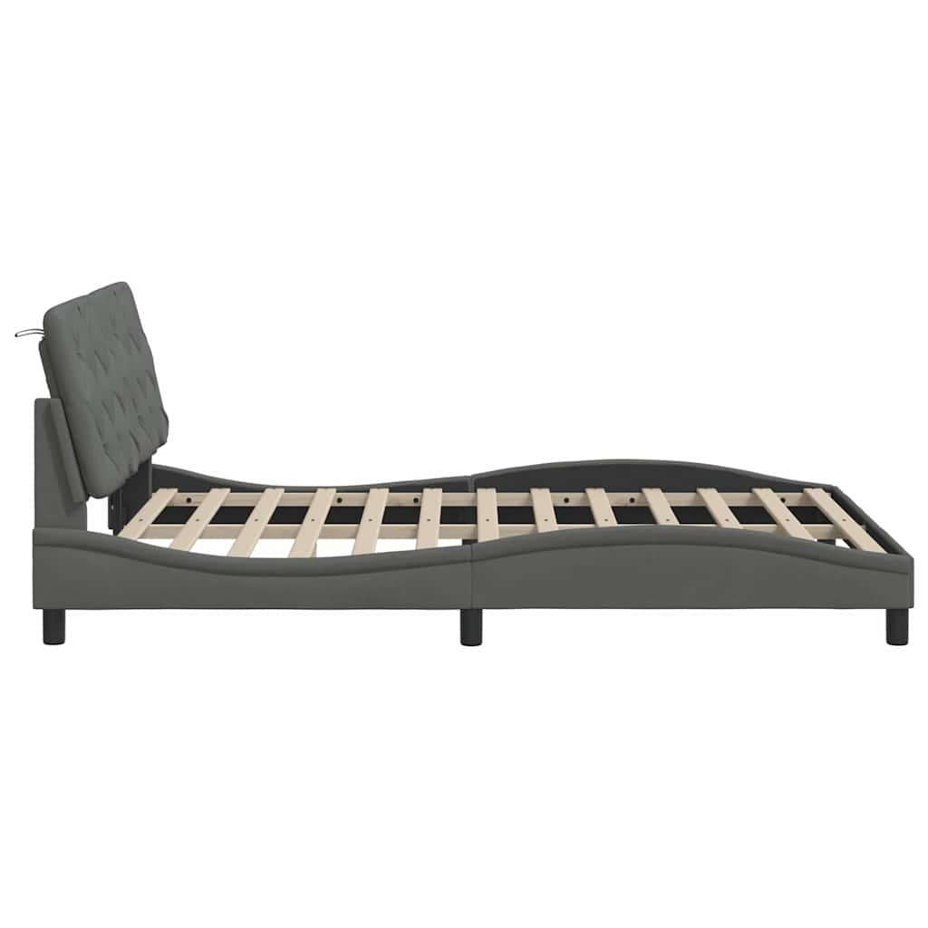 Rám Postele S Led Bez Matrace Tmavě Šedá 140X190 Cm Látka