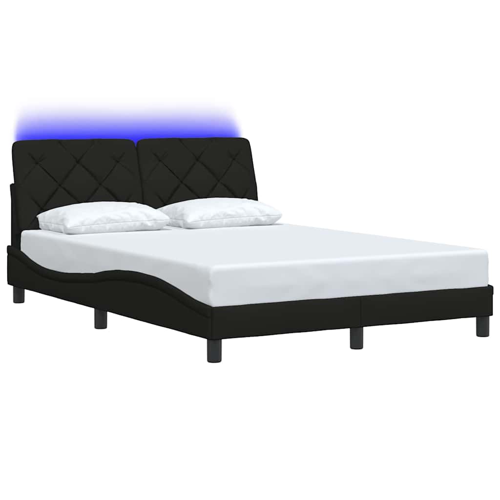 Rám Postele S Led Bez Matrace Černý 140X190 Cm Látka