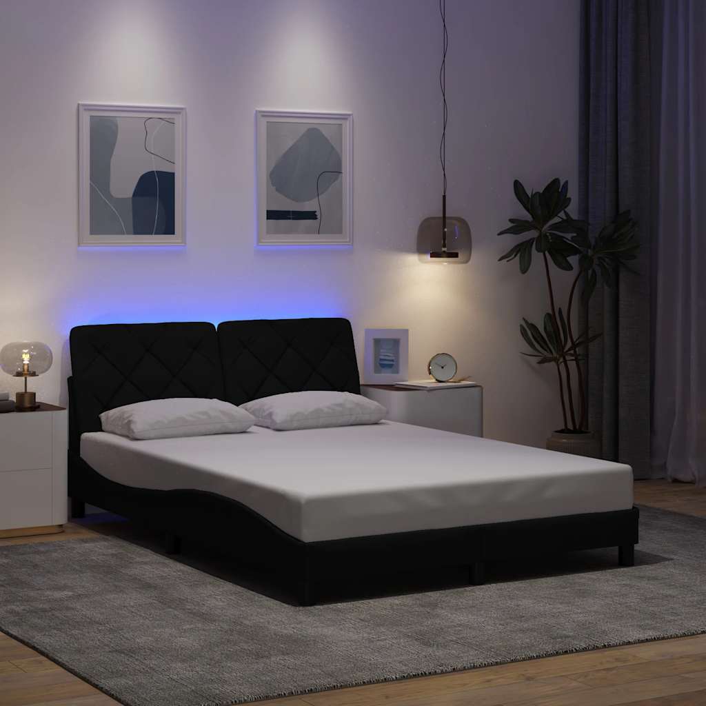 Rám Postele S Led Bez Matrace Černý 140X190 Cm Látka