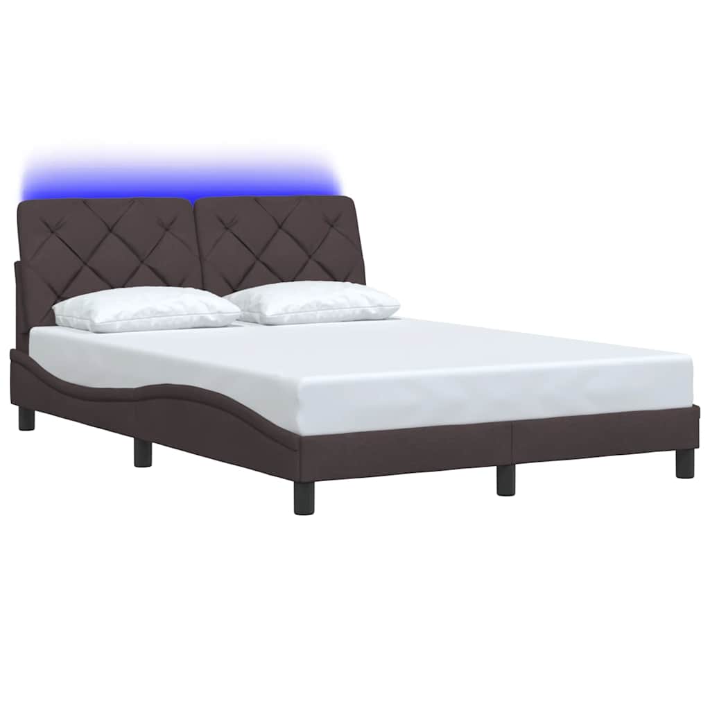 Rám Postele S Led Bez Matrace Tmavě Hnědá 140X190 Cm Látka