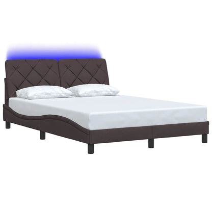 Rám Postele S Led Bez Matrace Tmavě Hnědá 140X190 Cm Látka