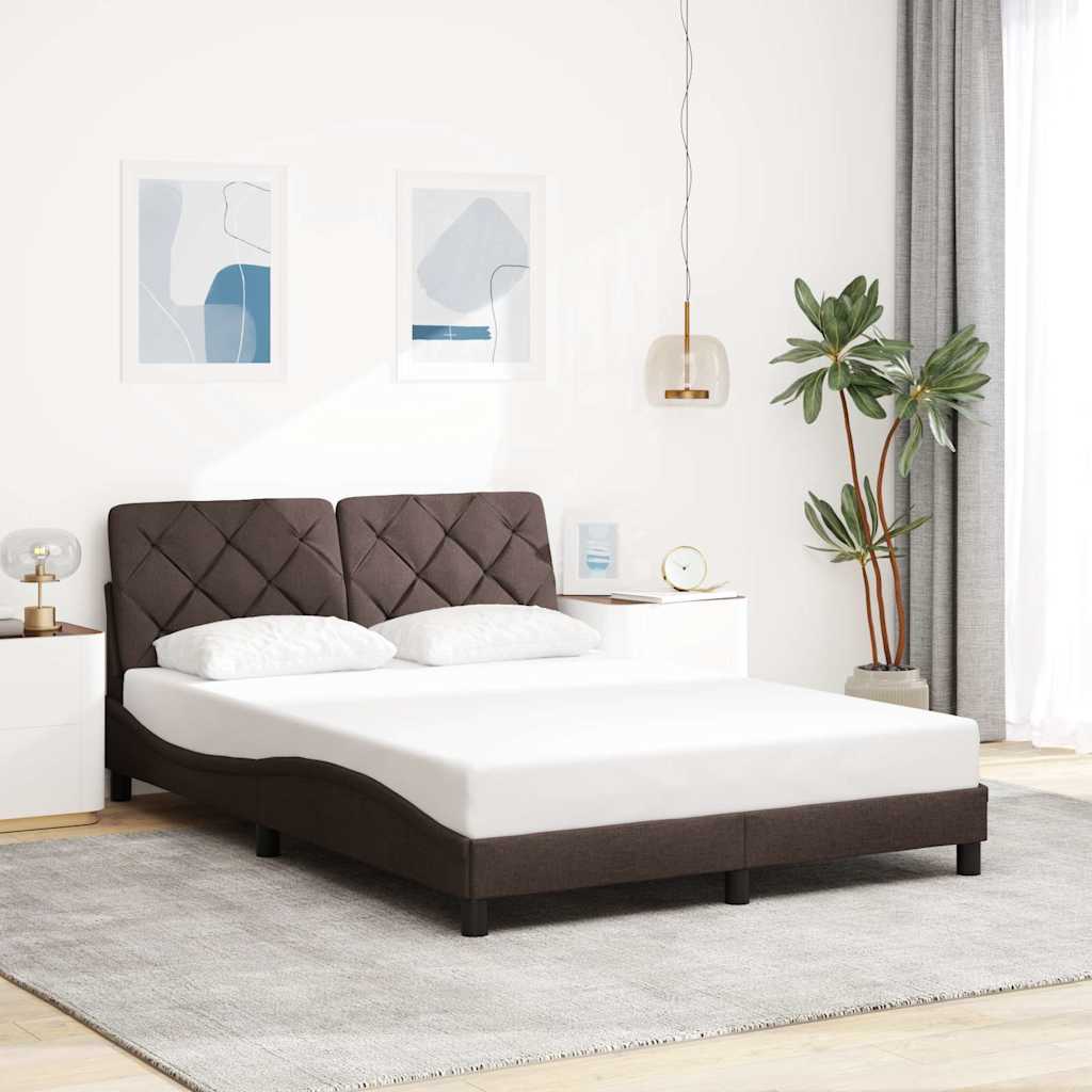 Rám Postele S Led Bez Matrace Tmavě Hnědá 140X190 Cm Látka