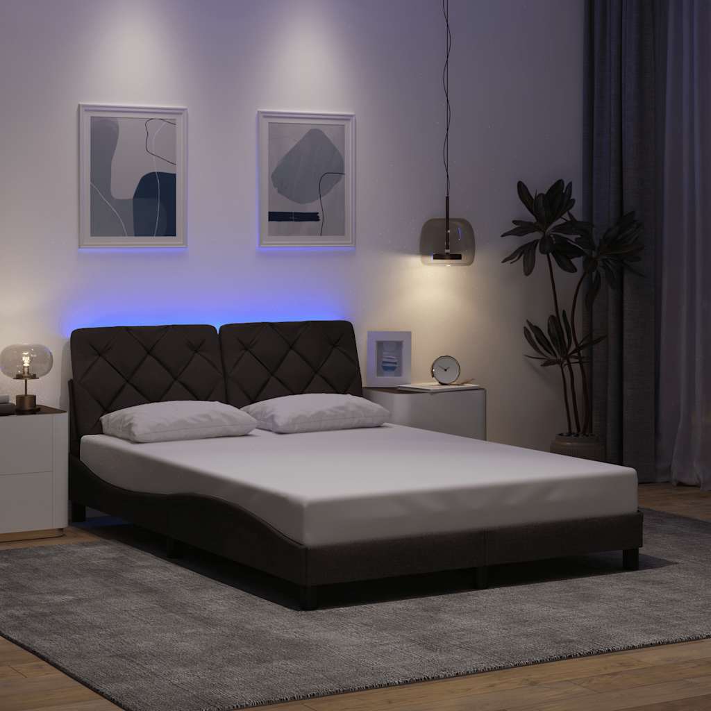 Rám Postele S Led Bez Matrace Tmavě Hnědá 140X190 Cm Látka