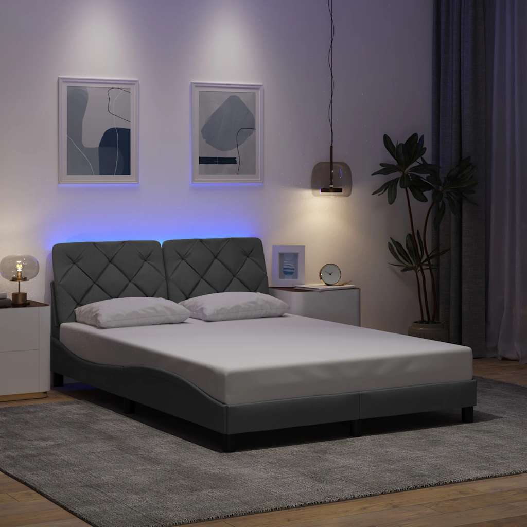 Rám Postele S Led Bez Matrace Světle Šedá 140X200 Cm Látka