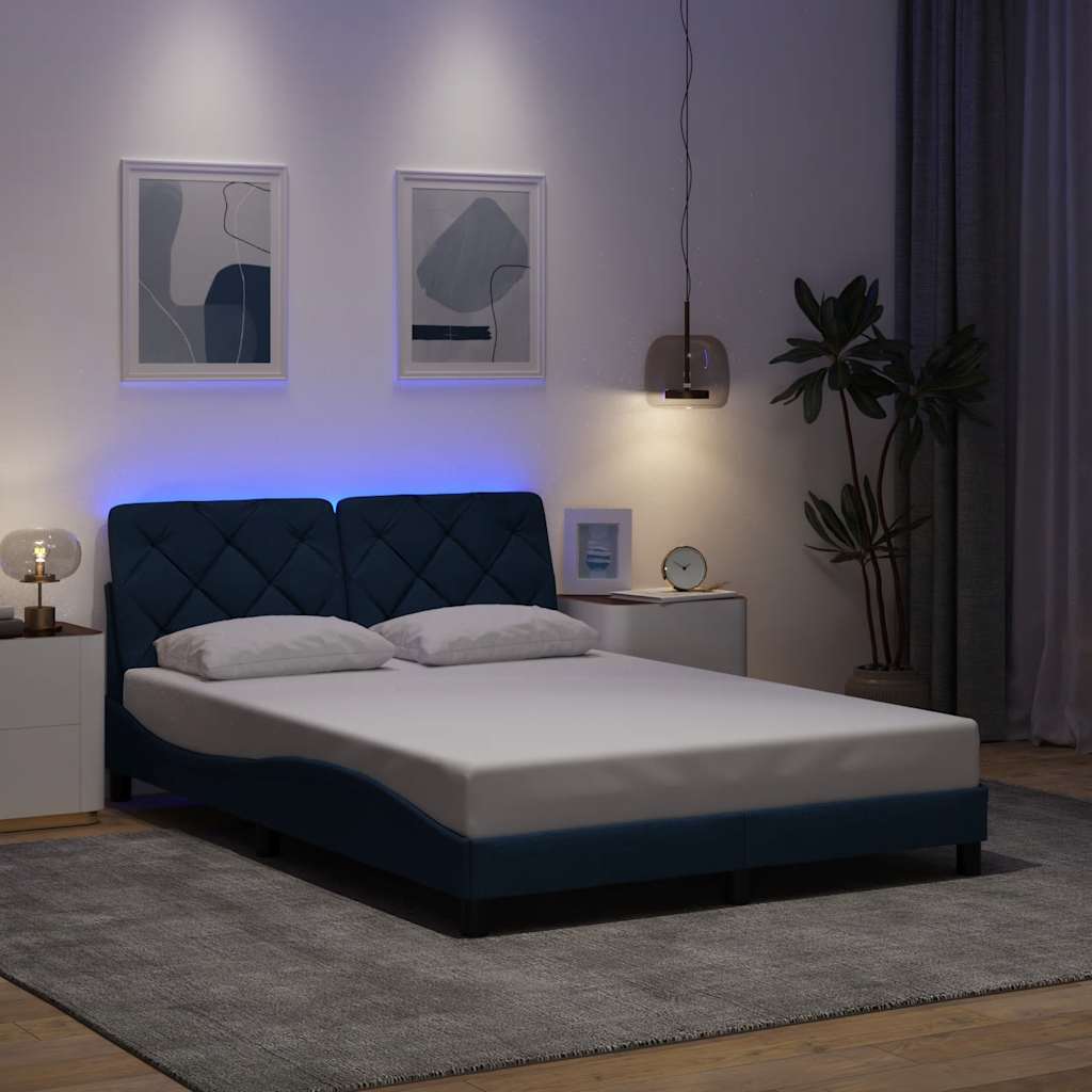 Rám Postele S Led Bez Matrace Modrá 140X200 Cm Látka