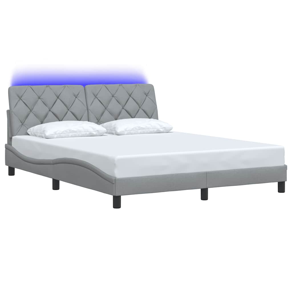 Rám Postele S Led Bez Matrace Světle Šedá 160X200 Cm Látka