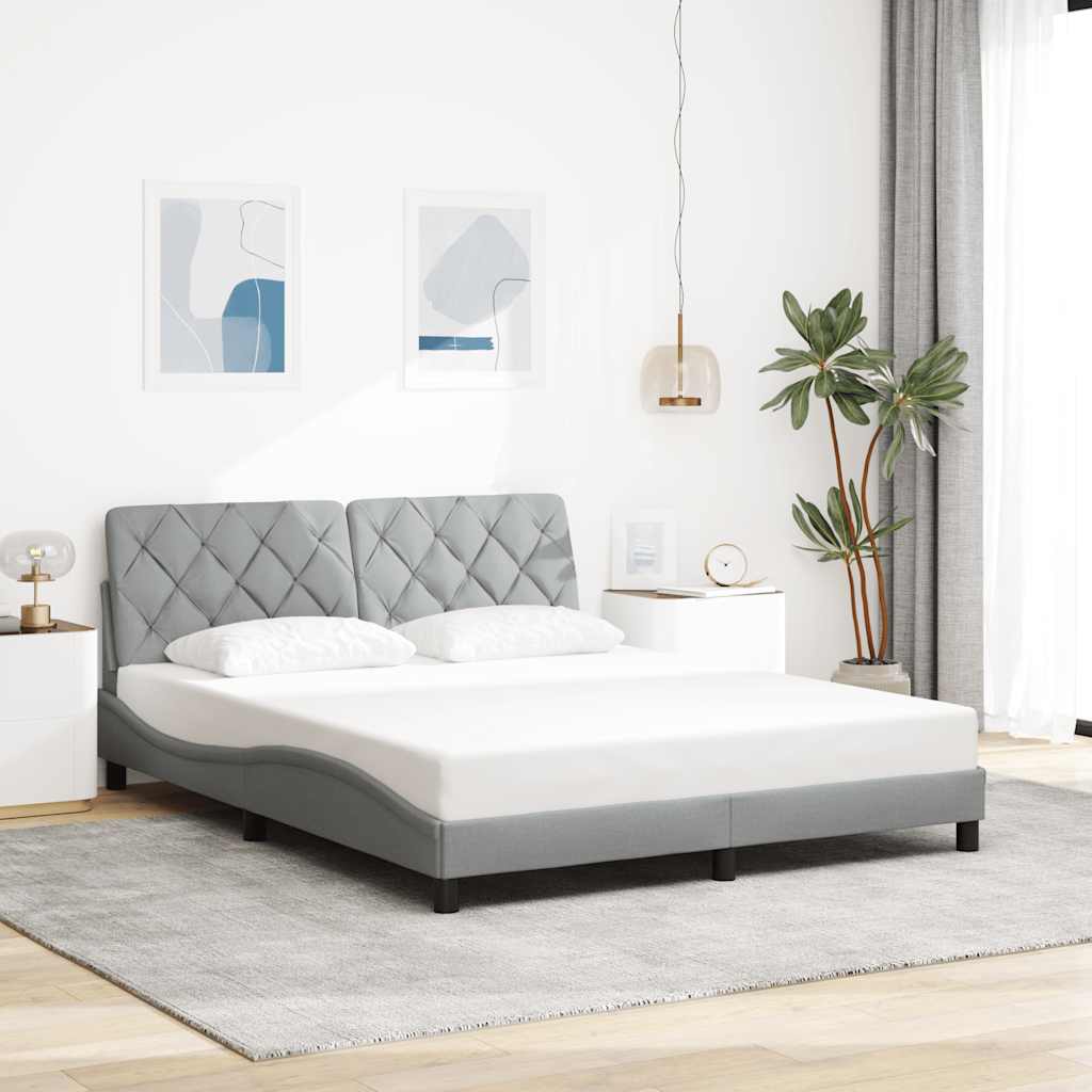 Rám Postele S Led Bez Matrace Světle Šedá 160X200 Cm Látka